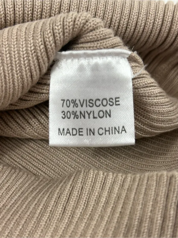 White Fox Beige Ribbed Bodycon Midi Dress Size XS - Image 7