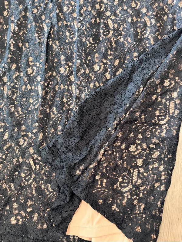 Adrianna Papell Navy Lace Maxi Skirt with Nude Underlay - Image 5