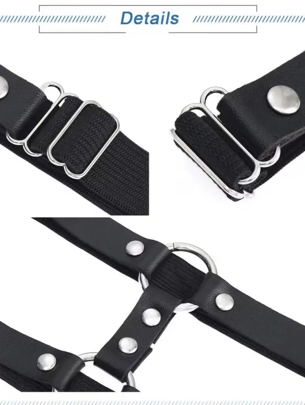 Black Leg Harness Faux Leather Style‎ With Metal Rings And Studs - Image 7