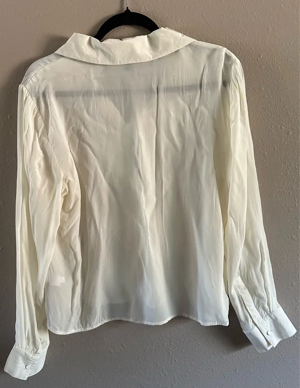 J.Crew Off-White Silk-Blend Long Sleeve Popover Blouse - Women’s Large - Image 3