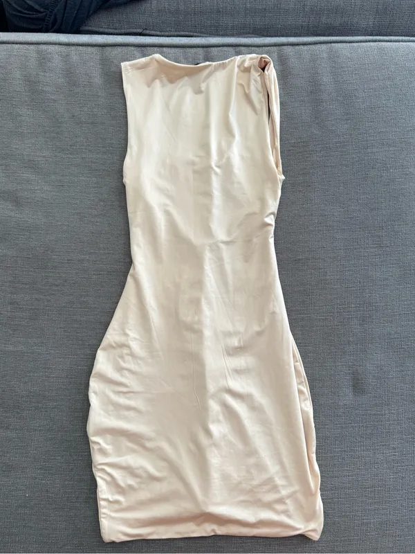 Oh Polly Beige Twist Front Ruffle Mini Dress - Image 8
