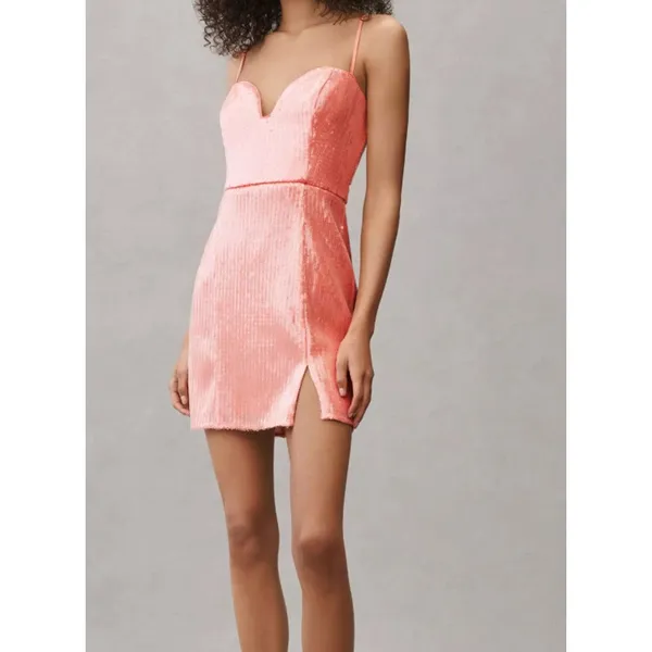 Hutch Coral Pink Sequin Notched Neck‎ Sleeveless Party Mini Dress Women's 10 - Image 2