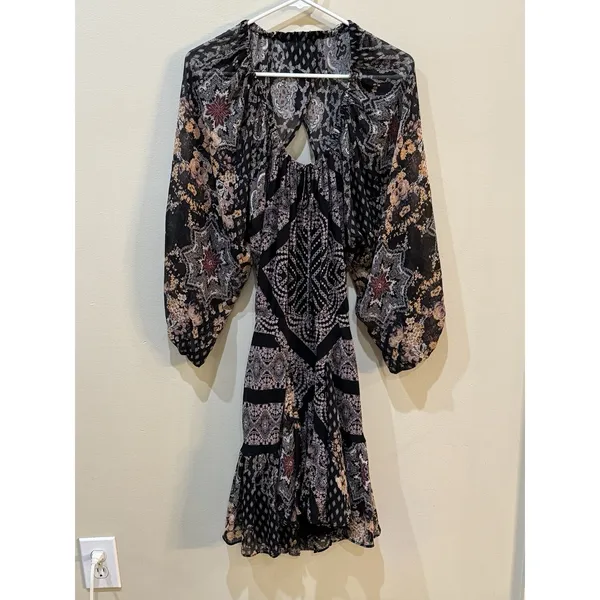 Free People Seven‎ Wonders Mini Dress Size XS Boho Hippie Multi Media Print - Image 4