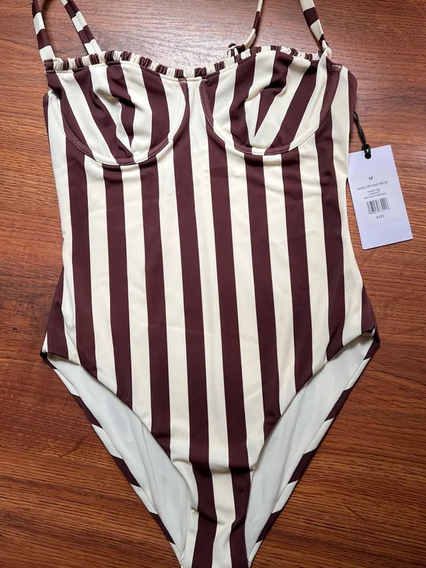 Onia Marilyn One Piece Swimsuit Brown Cream Stripe Underwire Bustier NWT $225 - Image 6