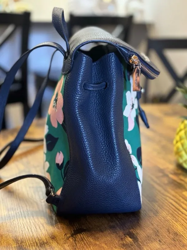 Kate Spade New York Floral Print Backpack – Navy Blue Pebble Leather – Stylish D - Image 8