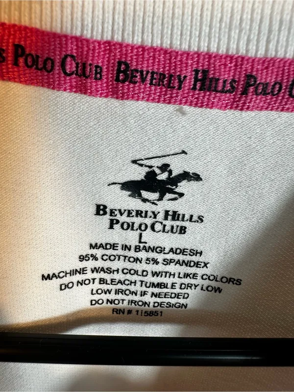 P265. Beverly Hills Polo Club White Polo with Pink Logo - Image 3