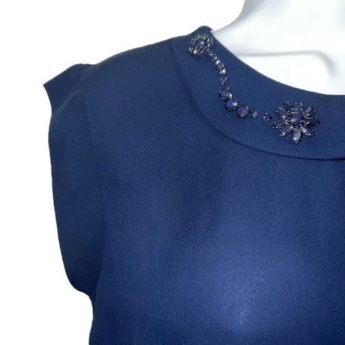 THE LIMITED Navy‎ Blue Rhinestone Embellished Peter Pan Collar Blouse NWOT XS - Image 4