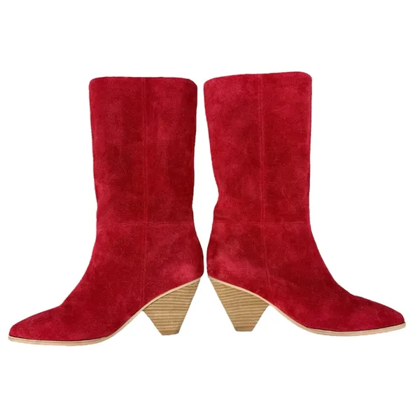 Jeffrey Campbell Free People Senita Mid Stella Slouch‎ Boot Red Suede Size 8 - Image 7