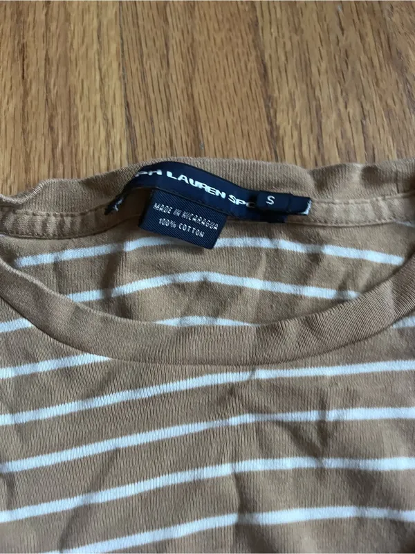 Women’s Ralph Lauren Sports Long Sleeve Tan and Whited Striped size Small - Image 2