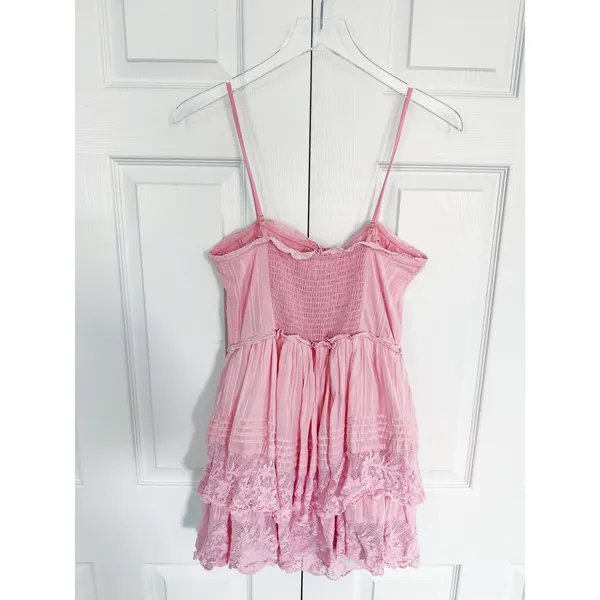 LoveShackFancy Nerida Mini Corset Tiered Dress Cherry Pink Lace Coquette - Image 9
