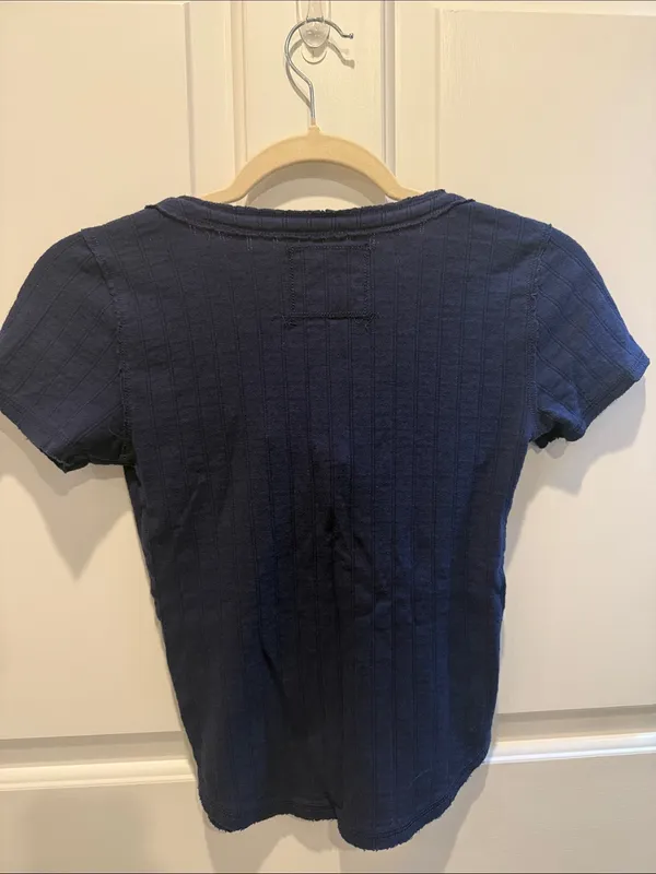 aerie Navy Short Sleeve Tie-Front Button Ribbed Top - Image 4
