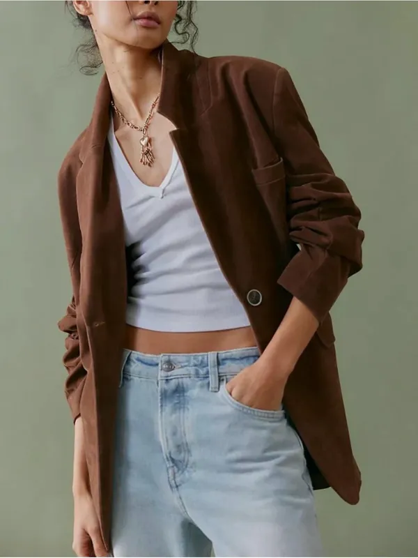 NWT Free People Paper Cut Vegan Suede Blazer ~ Brown Bear ~ Size Medium - Image 2