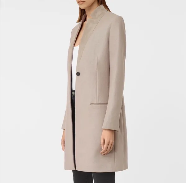All saints leni wool cashmere blend nude tan single button long coat blazer 6 - Image 2