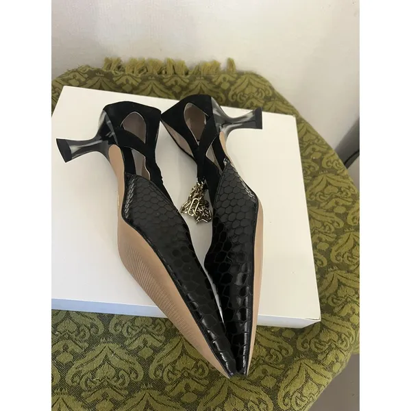Louise et Cie Lo-Fiana Black Leather & Suede Chain Strap Pumps Heel Size 8.5 - Image 9