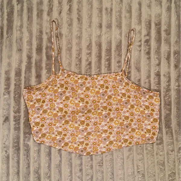 Altar'd State Floral Tie Back Crop Cami Tank Top Yellow Pink Boho Retro‎ Medium - Image 2