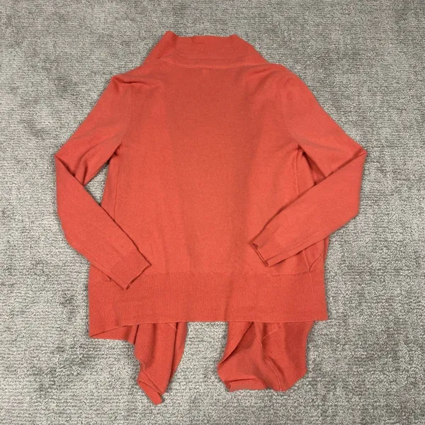 Garnet Hill Cardigan Sweater Womens Medium Coral Orange Drape Front Cashmere - Image 6