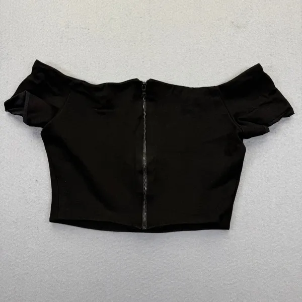 Alice‎ + Olivia Black Off Shoulder Crop Top Exposed Zipper R604089351 Womens S - Image 8