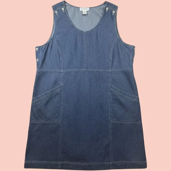 Country Store Jumper Dress Cottagecore Women 1X Blue Denim Button Pockets - Image 2