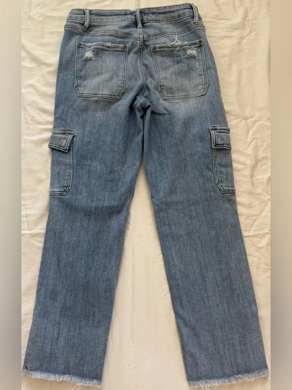 Lovervet by Vervet Cargo Straight Leg Jeans Raw Hem Light‎ Wash 29 - Image 2