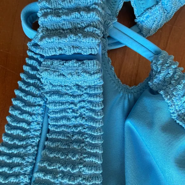 Aerie‎ Real Good Blue Seersucker Shimmer Triangle Bikini Top Large NWT 0753-5310 - Image 6