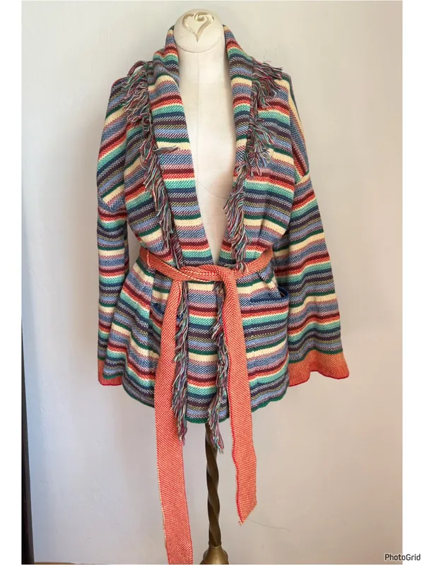 Marine Layer Almere Long Fringe Cardigan In Multi Stripe Small - Image 2