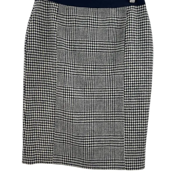 Boden British Tweed Pencil Skirt‎ Houndstooth Plaid Navy Blue Size US 6R - Image 5
