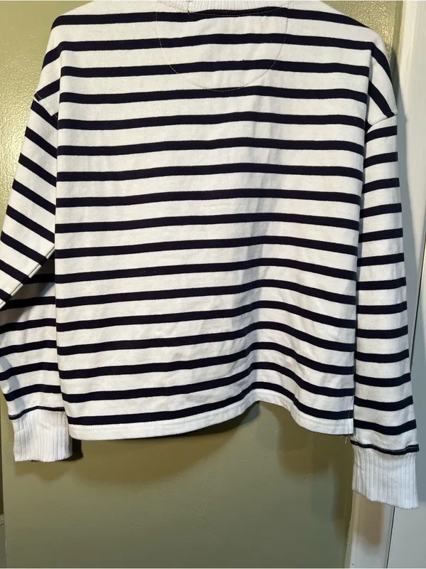 C&C California Women's Size Small Half Zip Sweatshirt White Navy‎ Stripes Cotton - Image 8