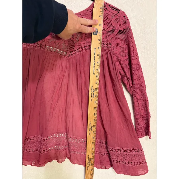Free People FP One Golden Age Lace Long Sleeve Open Back Cotton Top Small - Image 6