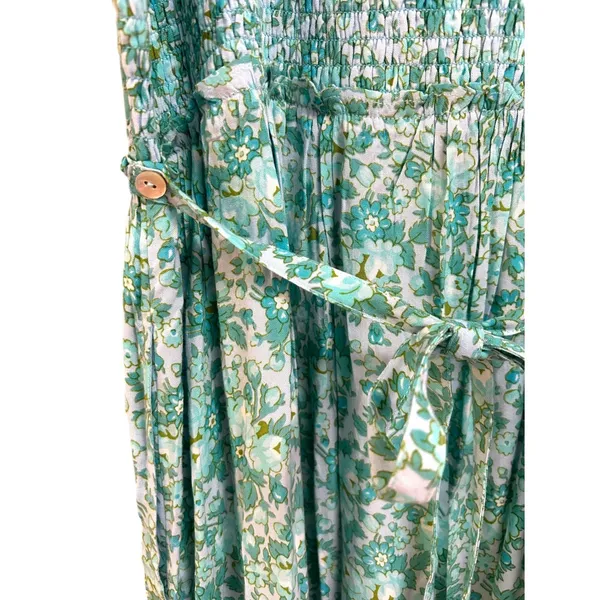 NWT April Cornell Aqua‎ Meadow Dress Smocked Ruffle Sleeve Midi Maxi Boho Small - Image 5