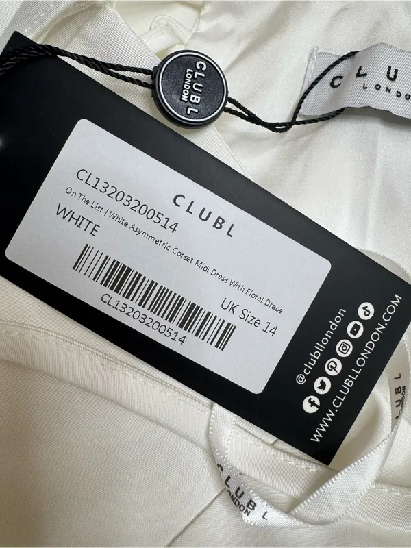 Club L London On The List White Asymmetrical Corset Midi Dress Floral Drape $145 - Image 6