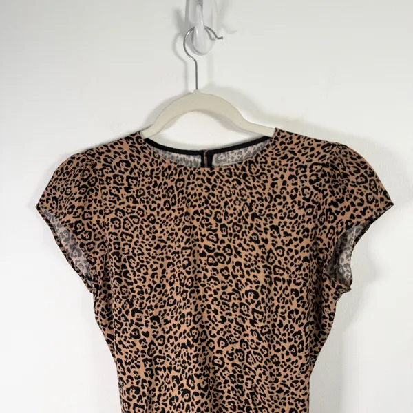 Reformation‎ Lena Leopard Print Open Back Mini Dress Tan Black Slit Womens 2 - Image 4