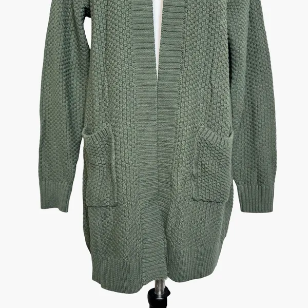 GAP Olive Green Textured Cotton Open Front Longline Cardigan Sweater Size M NWT - Image 4