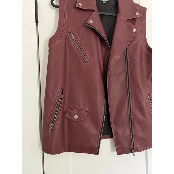 $42 New Wild Fable Faux Leather Moto Vest - Berry - Small - Image 6