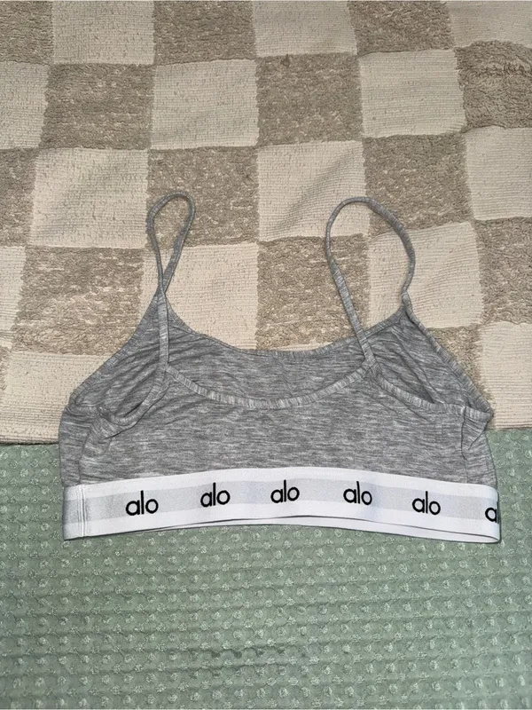 ALO Yoga Grey Marled Bralette with‎ White Logo Band - Image 3