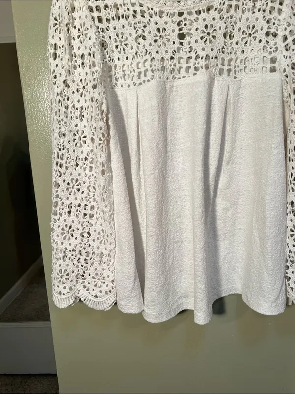 Eri + Ali Women’s Sz Medium Marigold Lace Blouse White 3/4 Sleeve BE15723 Anthro - Image 5