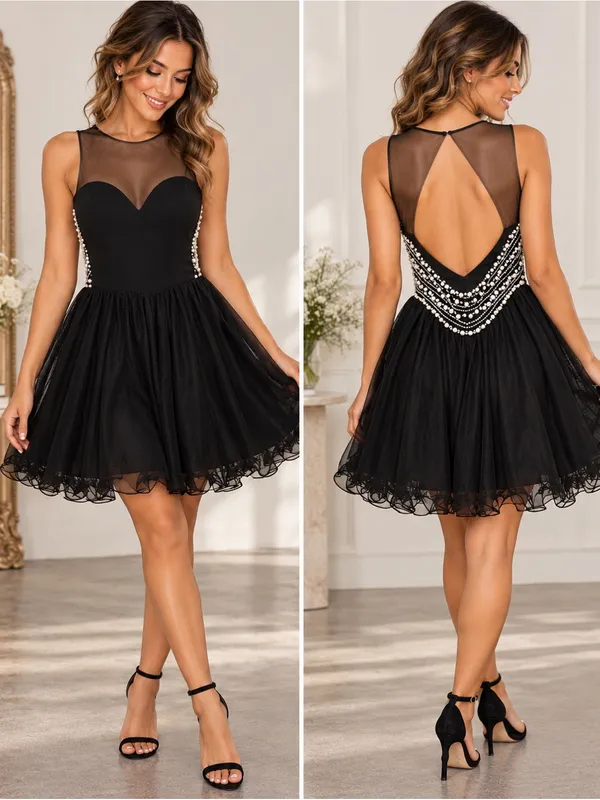 Blondie Nites Stacy Sklar 56671 Black Pearl Embellished Open Back Mini Dress - Image 2