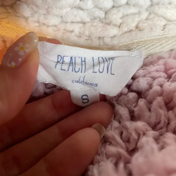 PEACH LOVE‎ Pink Collared Small Zip Teddy Jacket White - Image 3