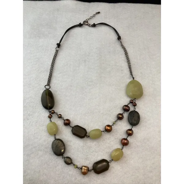 Peyote Bird Pearl Leather Stone 2 Strand‎ 925 Sterling Silver 20'' Necklace 60g - Image 6