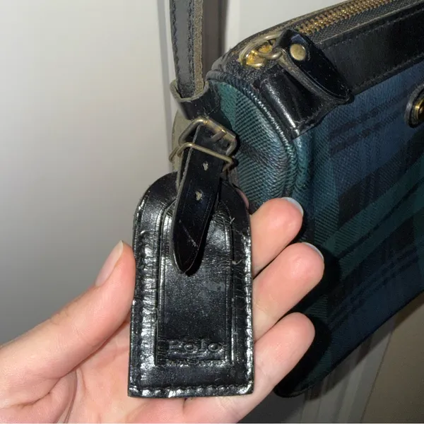 POLO RALPH‎ LAUREN Plaid Shoulder Bag Crossbody Vintage with Luggage Tag - Image 6