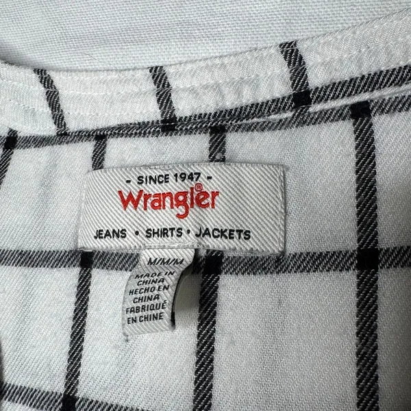 Wrangler White Black Plaid Pintuck Blouse Western Boho Size Medium - Image 9