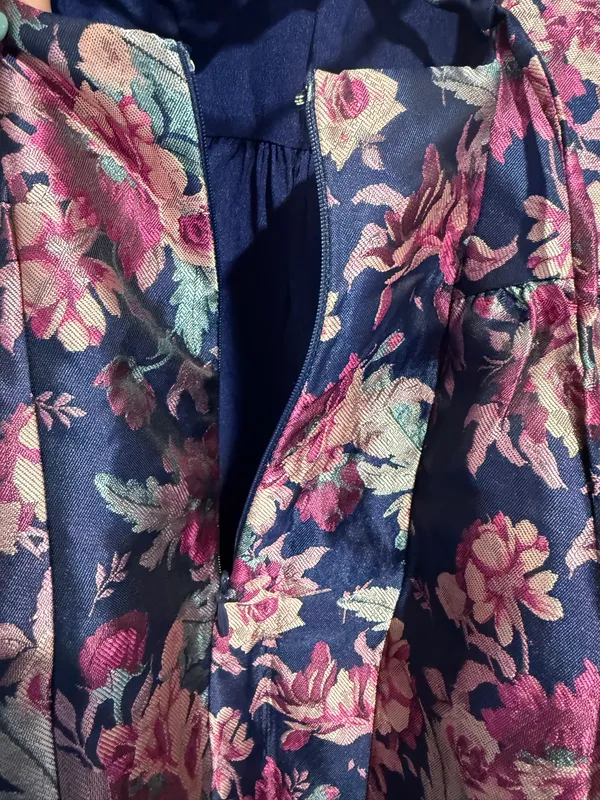 Lulus Attractive Essence Navy Floral Jacquard Midi Dress Pockets Size L NWT - Image 6