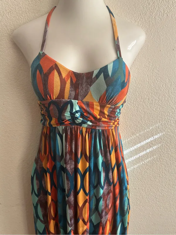 Maeve Multicolor Geometric Spaghetti-Strap Maxi Dress XS - Image 6