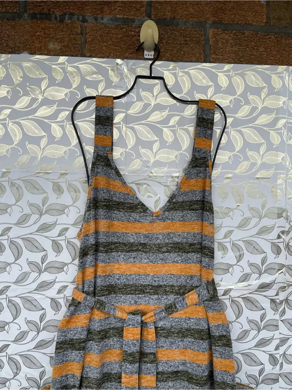 Free People Striped Cozy Knit Jumpsuit Lagenlook Boho Drop Crotch Pocket L - Image 3
