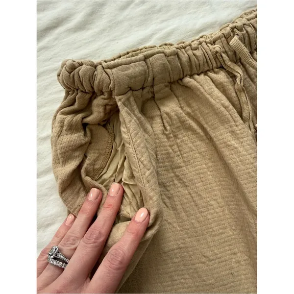 Free People Linen Blend Drawstring Pants M Beige - Image 4