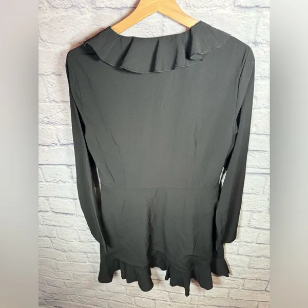 Missguided Ruffle Vneck black mini‎ dress women’s size 8 - Image 4