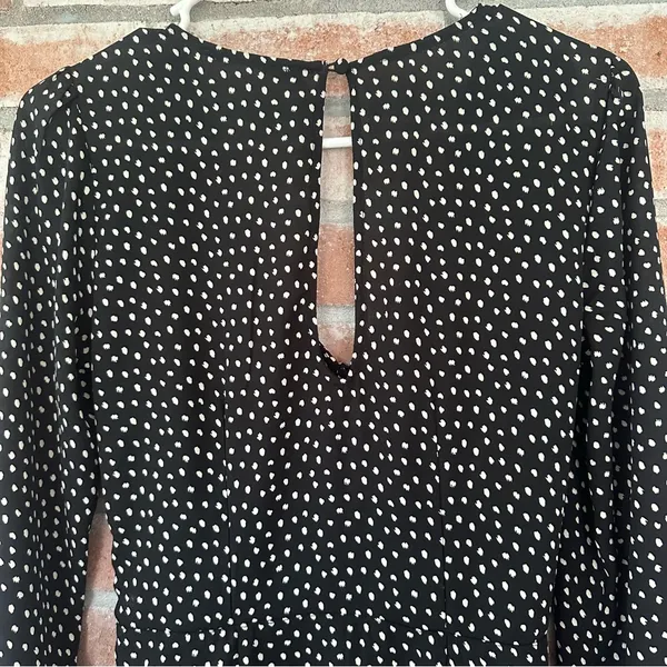 Abercrombie Fitch Faux Wrap Mini Flounce Dress Women’s XS Black White Polka Dot - Image 10