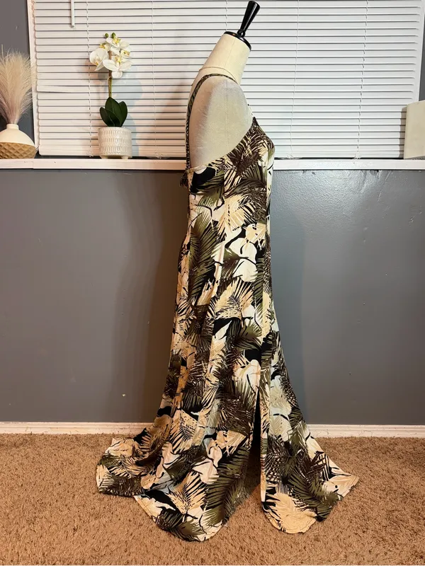 Serendipity Maui Tropical Maxi Dress Size L Rayon Palm Print Resort Boho - Image 5