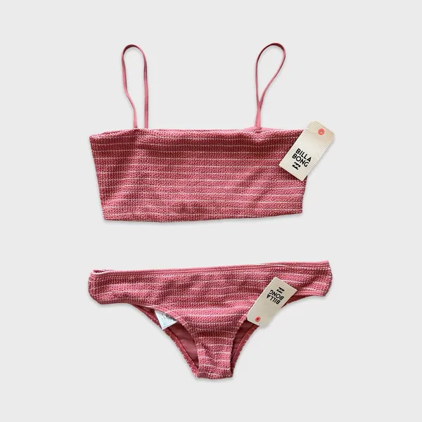 NWT Billabong Summer High Tank Bikini Set Pink Textured Medium Summer Beachy - Image 3