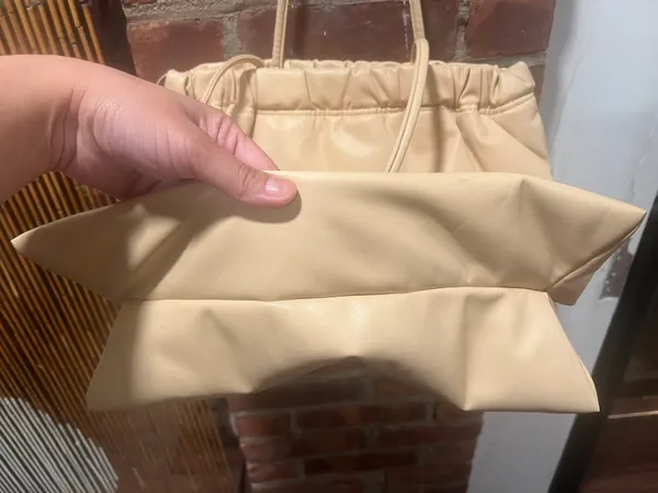 Faux Leather Tote Bag Beige - Image 5