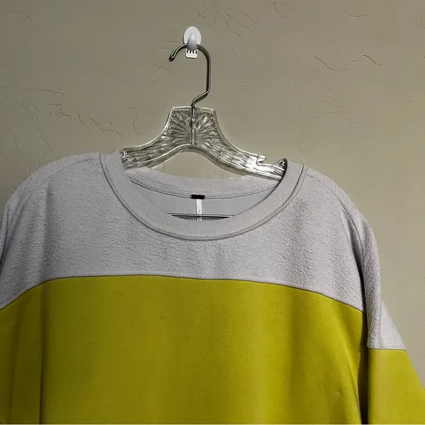 Free People Jordan Colorblock‎ Citron Yellow Cream Long Sleeve Pockets Sweater - Image 4